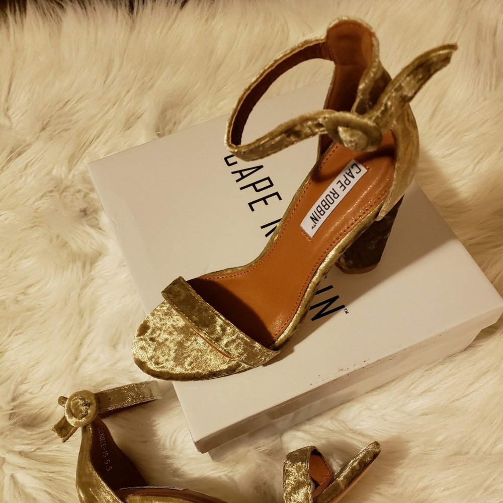 Velvet Champagne Block Heels